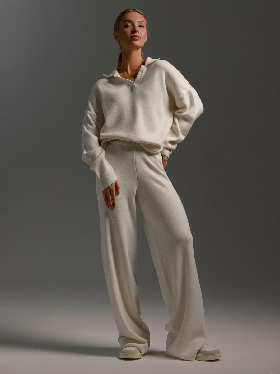 Women’s Collared Pullover and Wide-Leg Trousers Set