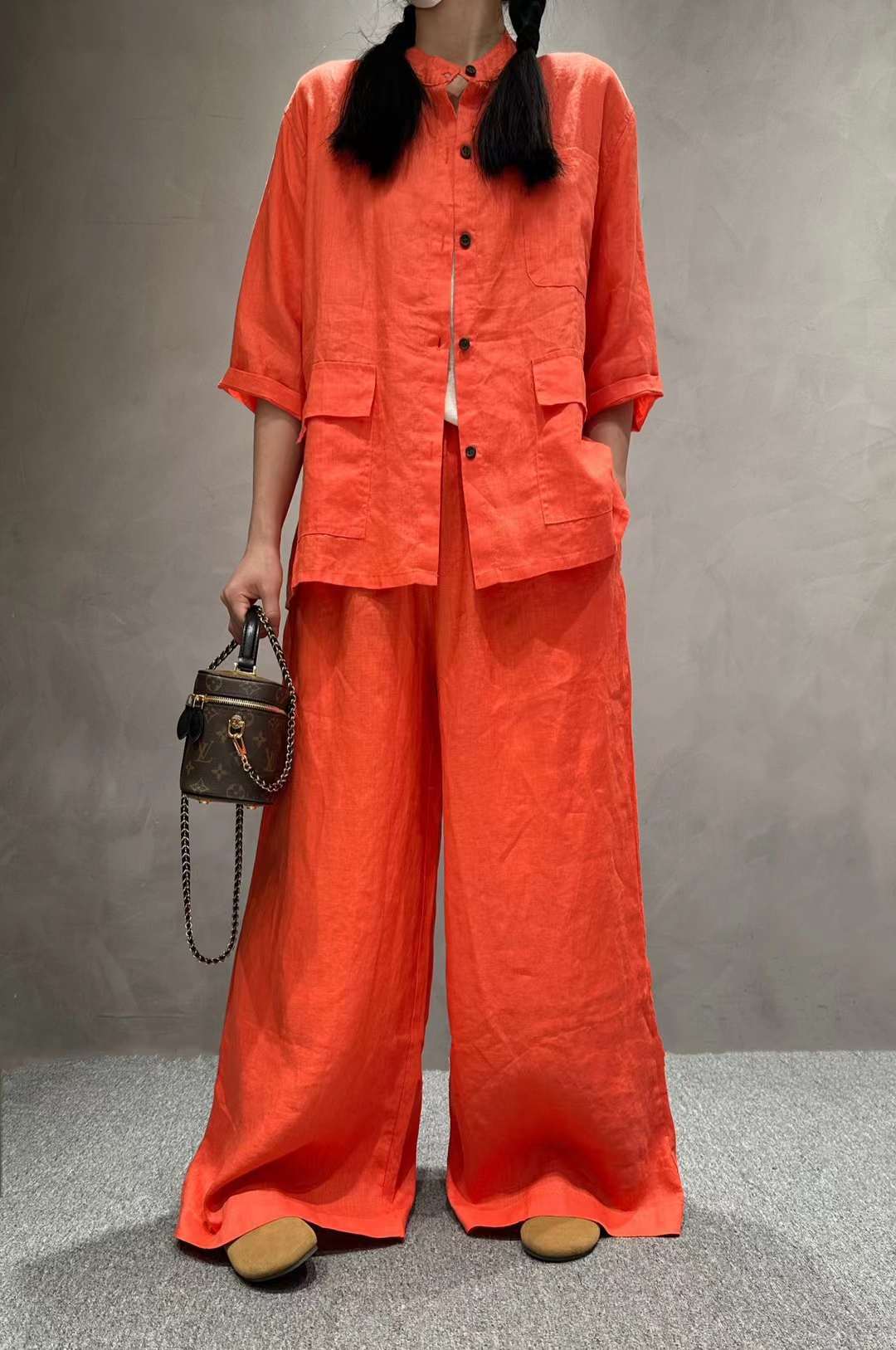 Women's Linen Shirt and Wide-Leg Trousers Suit