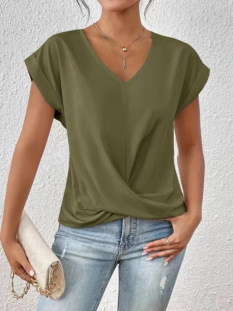 Women’s V-Neck Short-Sleeve Twist Hem T-Shirt