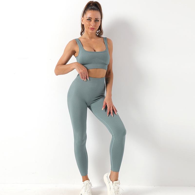 Women’s Ribbed Square Neck Crop Top and Leggings Set