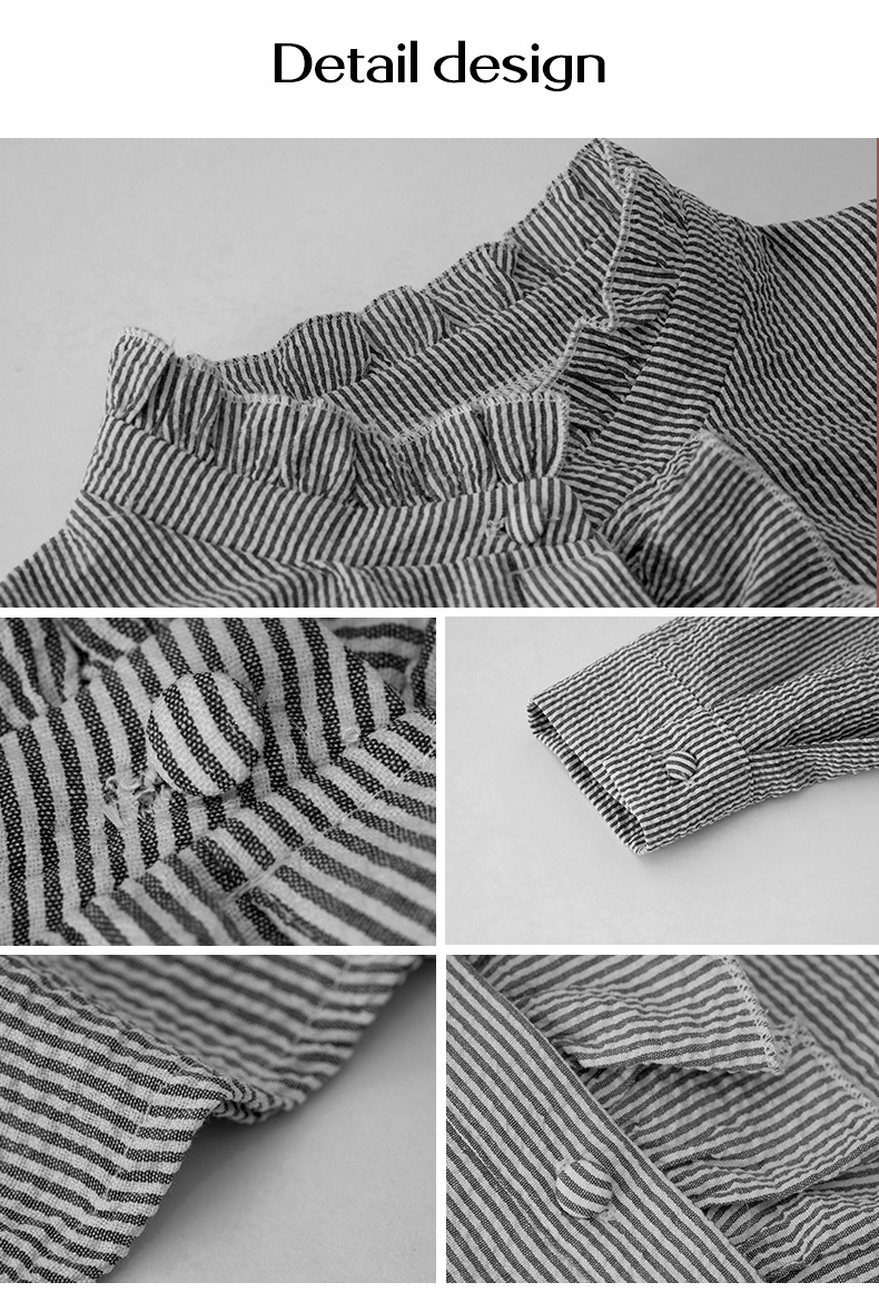Striped Long Sleeve Shirt Fashion Ruffle Design Button Up Tops Casual Office Blouse Elegan