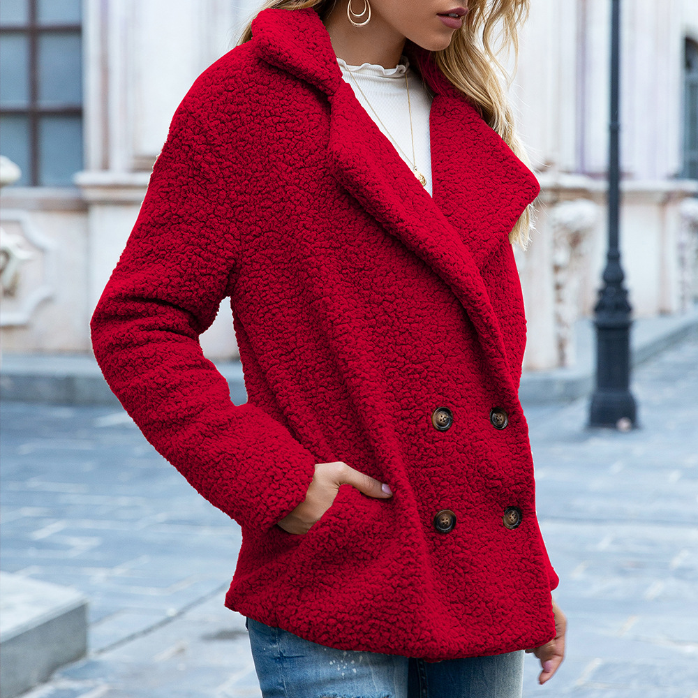 Women's Textured Teddy Fleece Lapel Button Coat