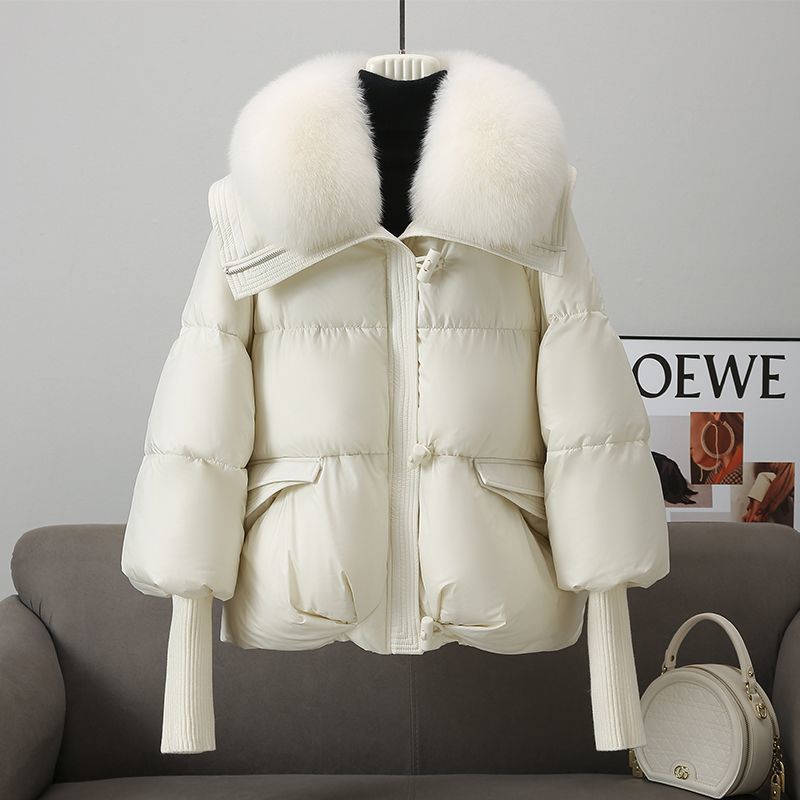 Women's Quilted Padded Jacket with Plush Fur Collar