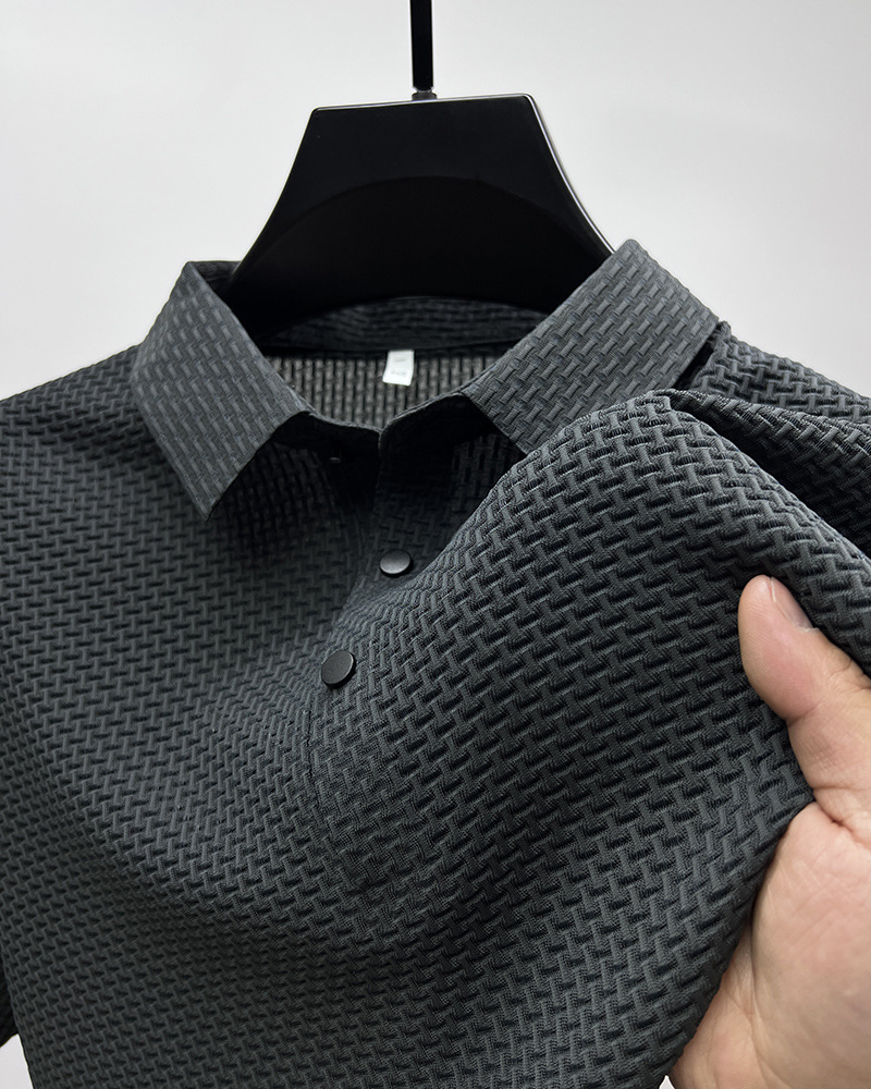 Men’s Textured Waffle-Weave Short Sleeve Polo Shirt