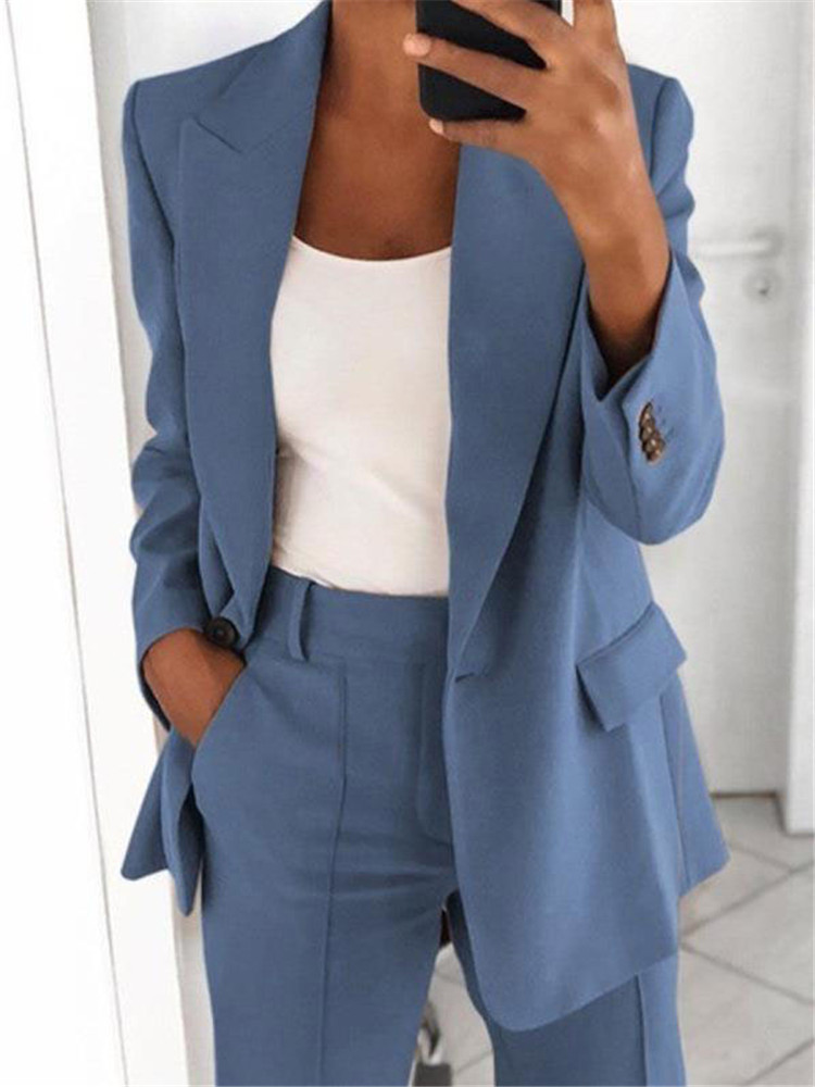 Women's One-Button Lapel Blazer and Trousers Suit Set