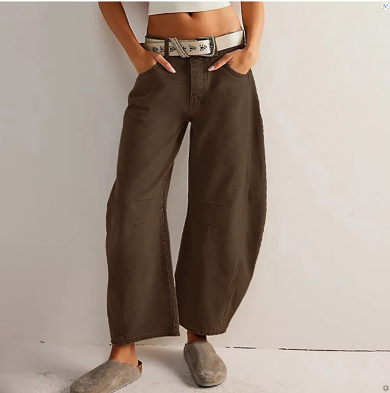 Women's Mid-Rise Washed Barrel-Leg Jeans with Knee Seam Detail