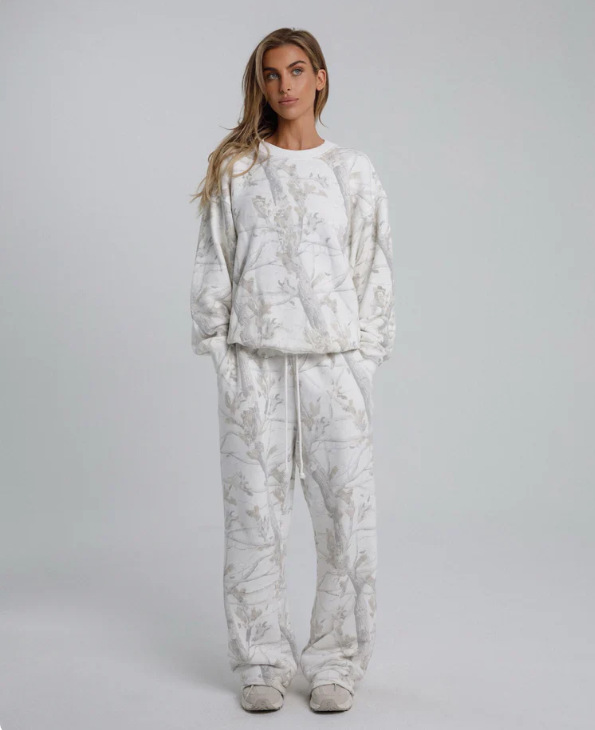Autumn Winter Two Piece Sets Women Camouflage Hoodie Maple Leaf Print Sweatshirt Suit Spor