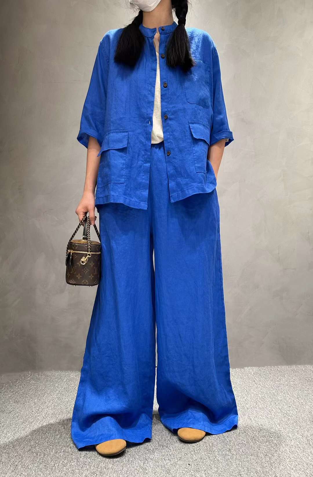 Women's Linen Shirt and Wide-Leg Trousers Suit