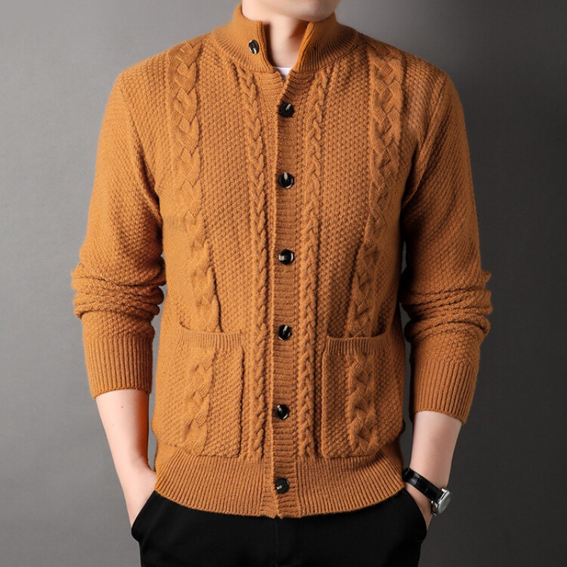 New Single-breasted Sweater With Pockets Fashion Jacquard Loose-fitting Cardigan Men Cloth