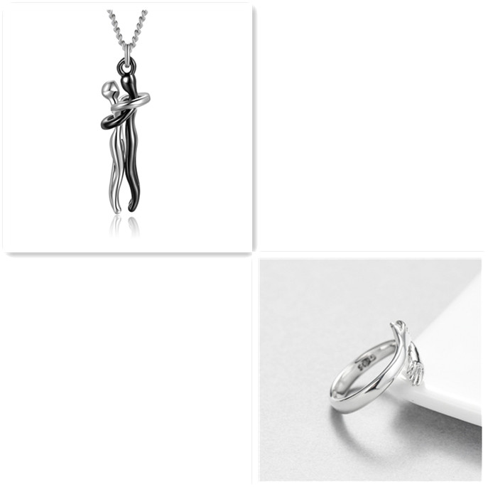 Unisex Interlocking Figure Pendant Necklace with Optional Ring Sets