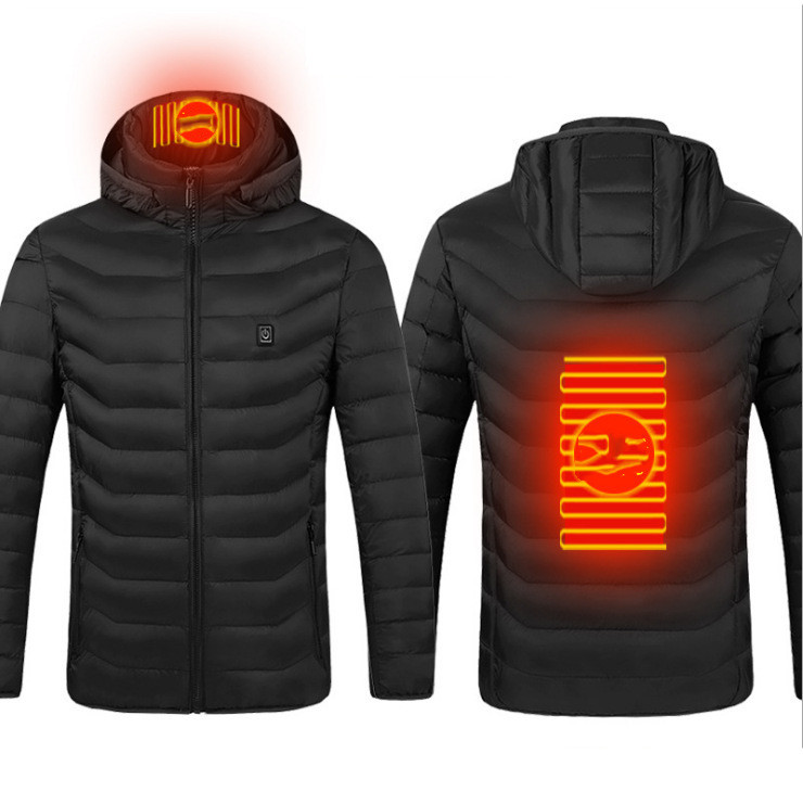 Men’s Heated Quilted Jacket with Hood and Zip Fastening