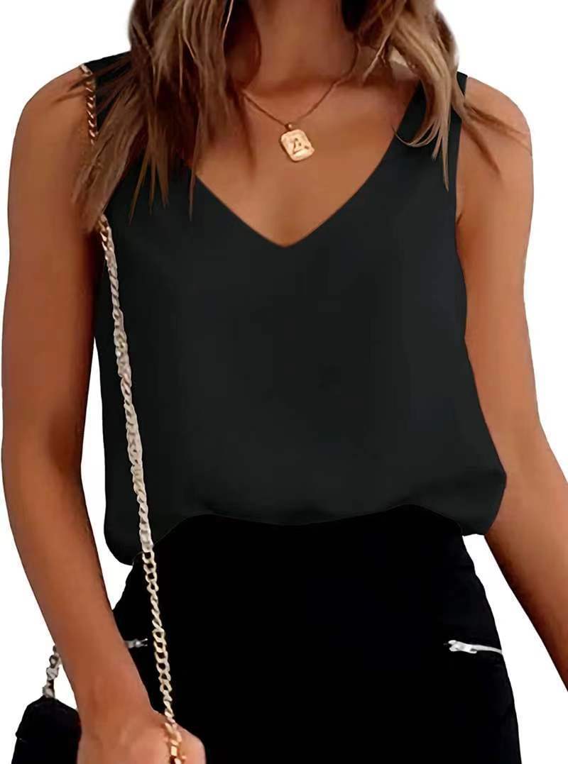 Women's Satin V-Neck Sleeveless Loose-Fit Camisole Top