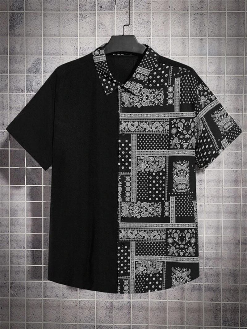 Men's Short Sleeve Button Front Patterned Shirt