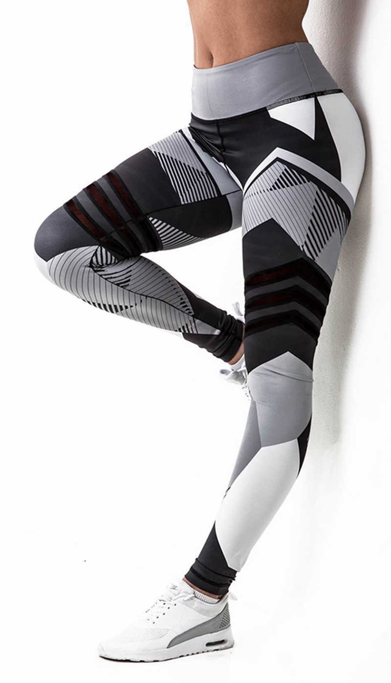Women's High-Waisted Reflective Geometric Sports Leggings