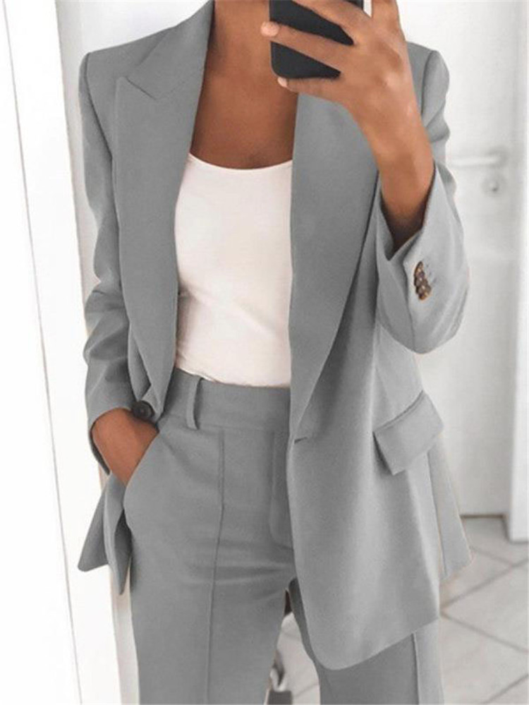 Women's One-Button Lapel Blazer and Trousers Suit Set