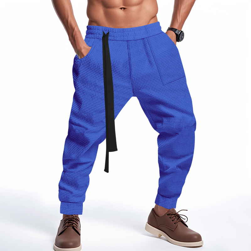 Men's Casual Pants Solid Waffle Male Hip Hop Streetwear Track Pants Joggers Trousers Fashi