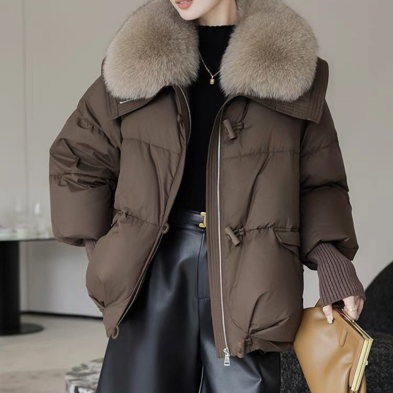 Women's Quilted Padded Jacket with Plush Fur Collar