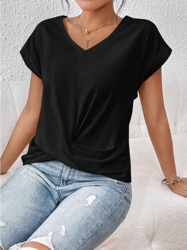 Women’s V-Neck Short-Sleeve Twist Hem T-Shirt