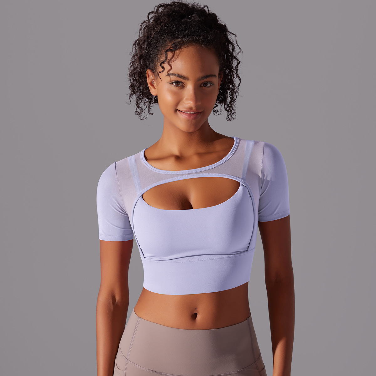 Women’s Double-Layer Short-Sleeve Cutout Crop Top