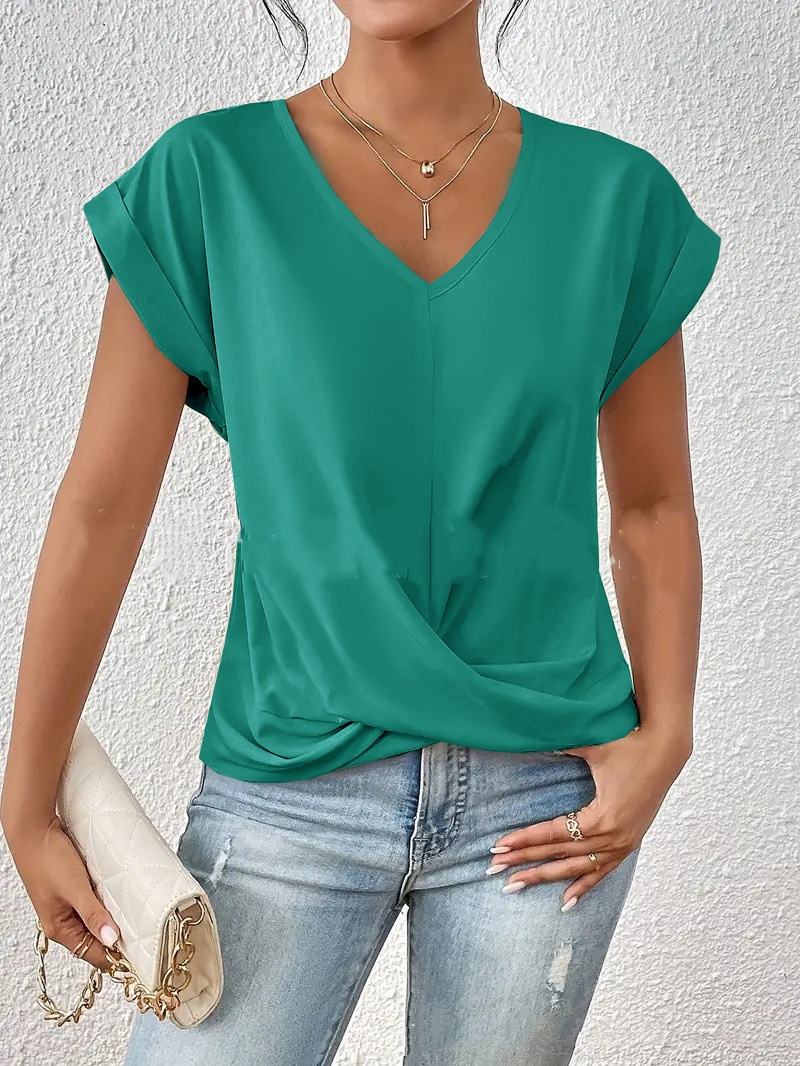 Women’s V-Neck Short-Sleeve Twist Hem T-Shirt