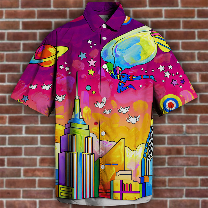 3d Personalized Printing T-shirt Summer Loose Short Sleeve Lapel Shirt Casual Streetwear C