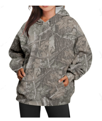 Women's Oversized Hooded Woodland Print Pullover