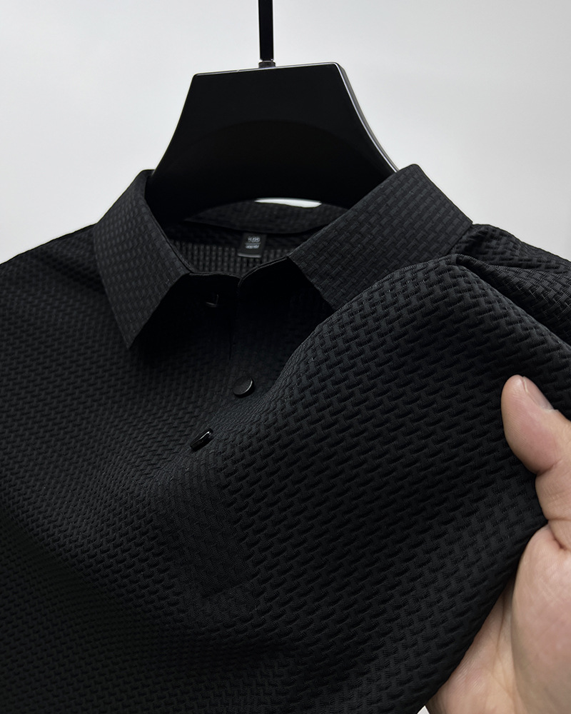 Men’s Textured Waffle-Weave Short Sleeve Polo Shirt