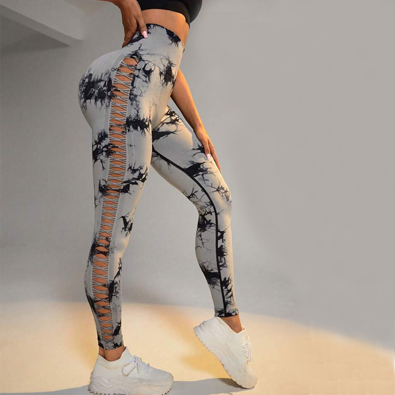 Women's High-Waisted Tie-Dye Lace-Up Side Leggings