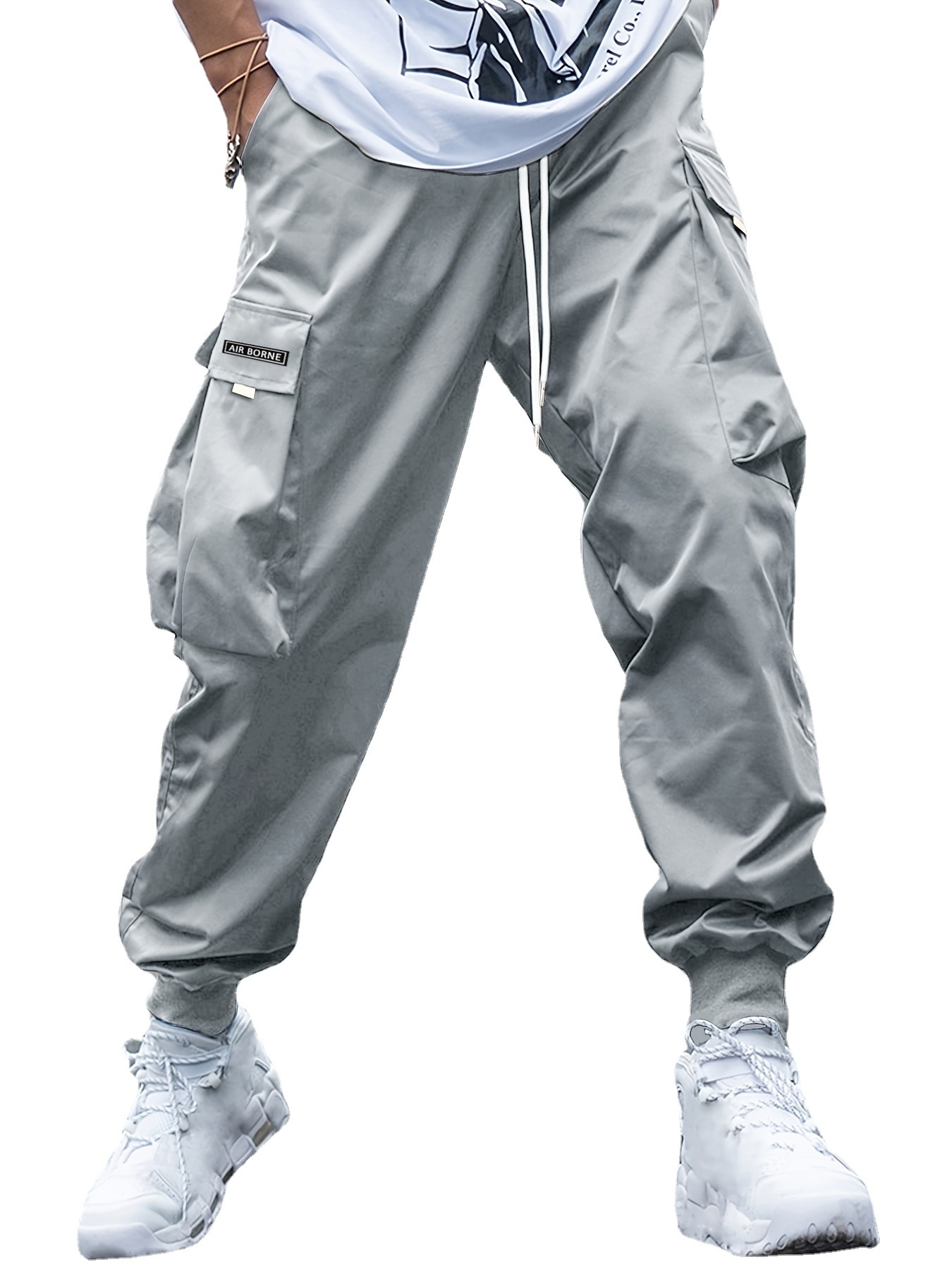 Men’s Loose Fit Cargo Trousers with Drawstring Waist and Cuffs