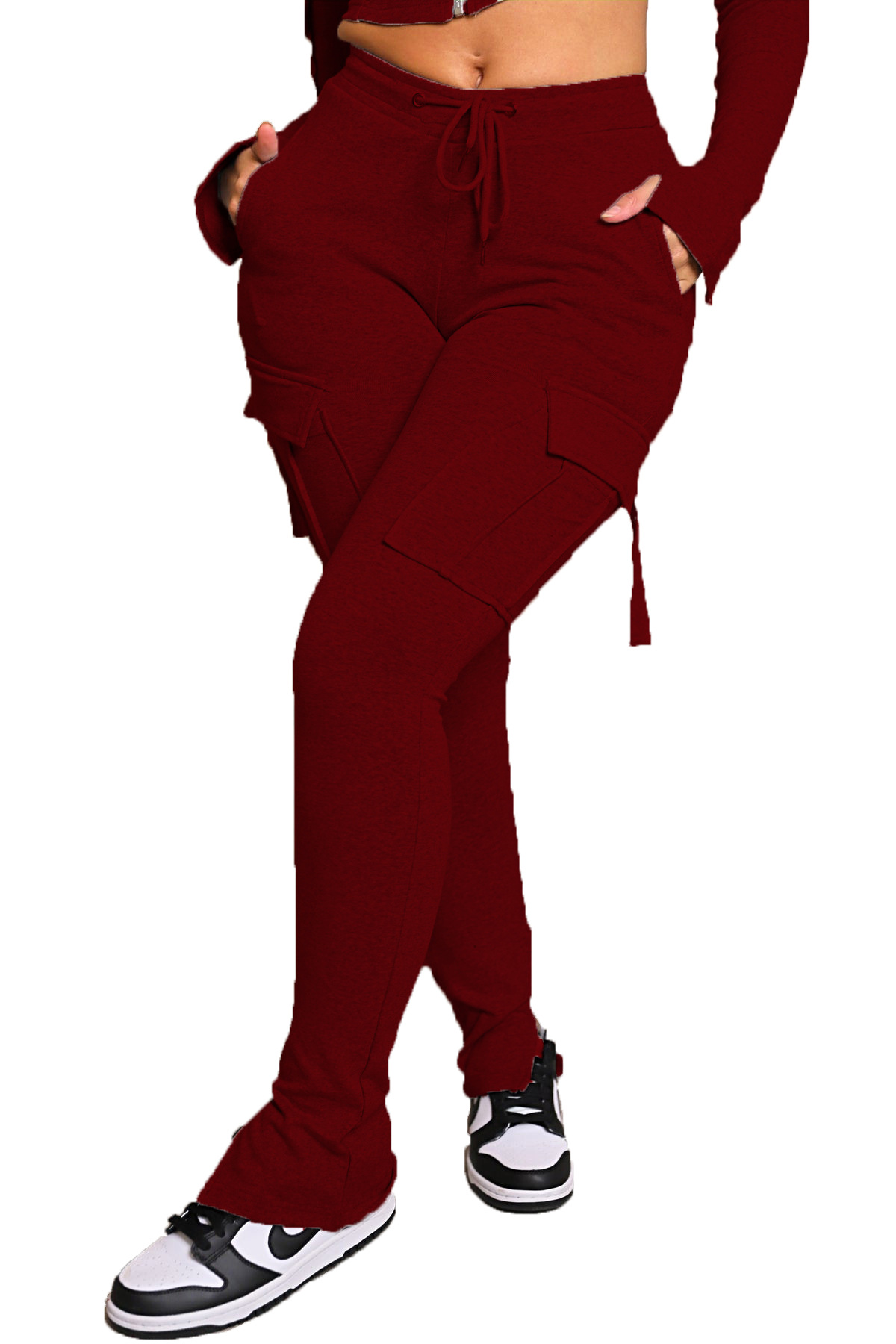 Women's High Waist Cargo Trousers with Drawstring