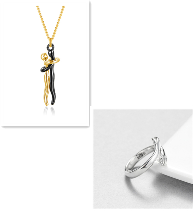 Unisex Interlocking Figure Pendant Necklace with Optional Ring Sets