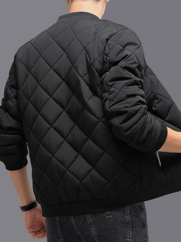 Fashion Rhombic-sewing Design Cotton Coat Winter Warm Thickened Baseball Jacket Casual Sol