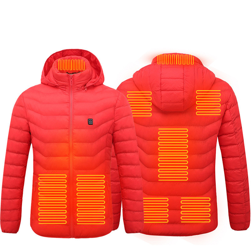 Men’s Heated Quilted Jacket with Hood and Zip Fastening