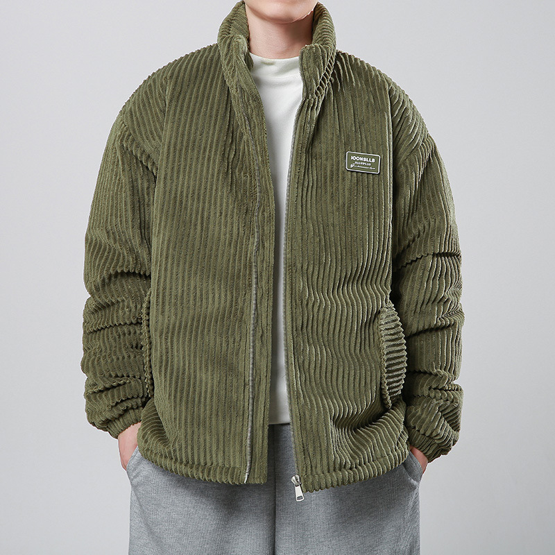 Men’s Corduroy Padded Zip Jacket with Stand Collar
