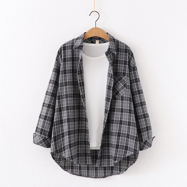 New Brand Plaid Shirt Women Loose Plus Size Blouse Female Long Sleeve Blouses Cotton Flann
