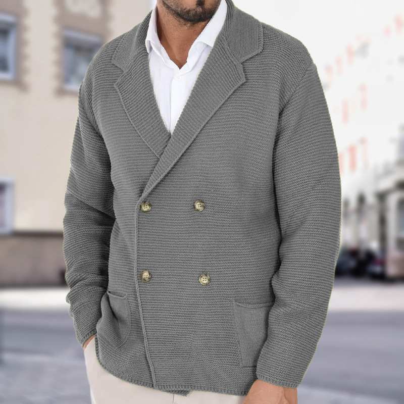 Cardigan Lapel Sweater Coat For Men Fall Winter Slim Double Breasted Sweaters Business Cas