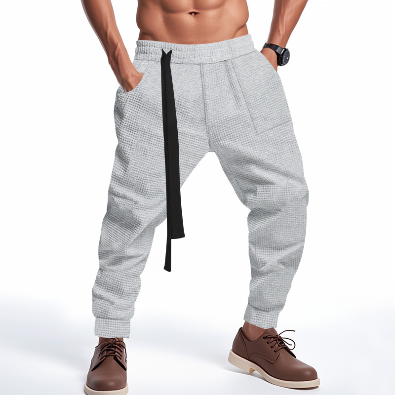 Men's Casual Pants Solid Waffle Male Hip Hop Streetwear Track Pants Joggers Trousers Fashi