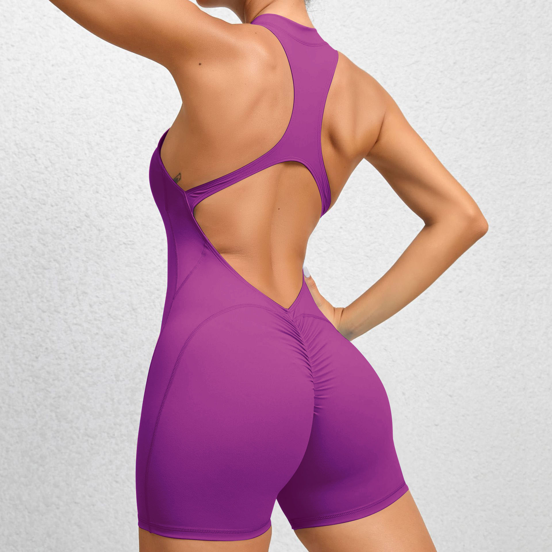 Women's Sleeveless Zip Front Stretch Playsuit with Short Legs