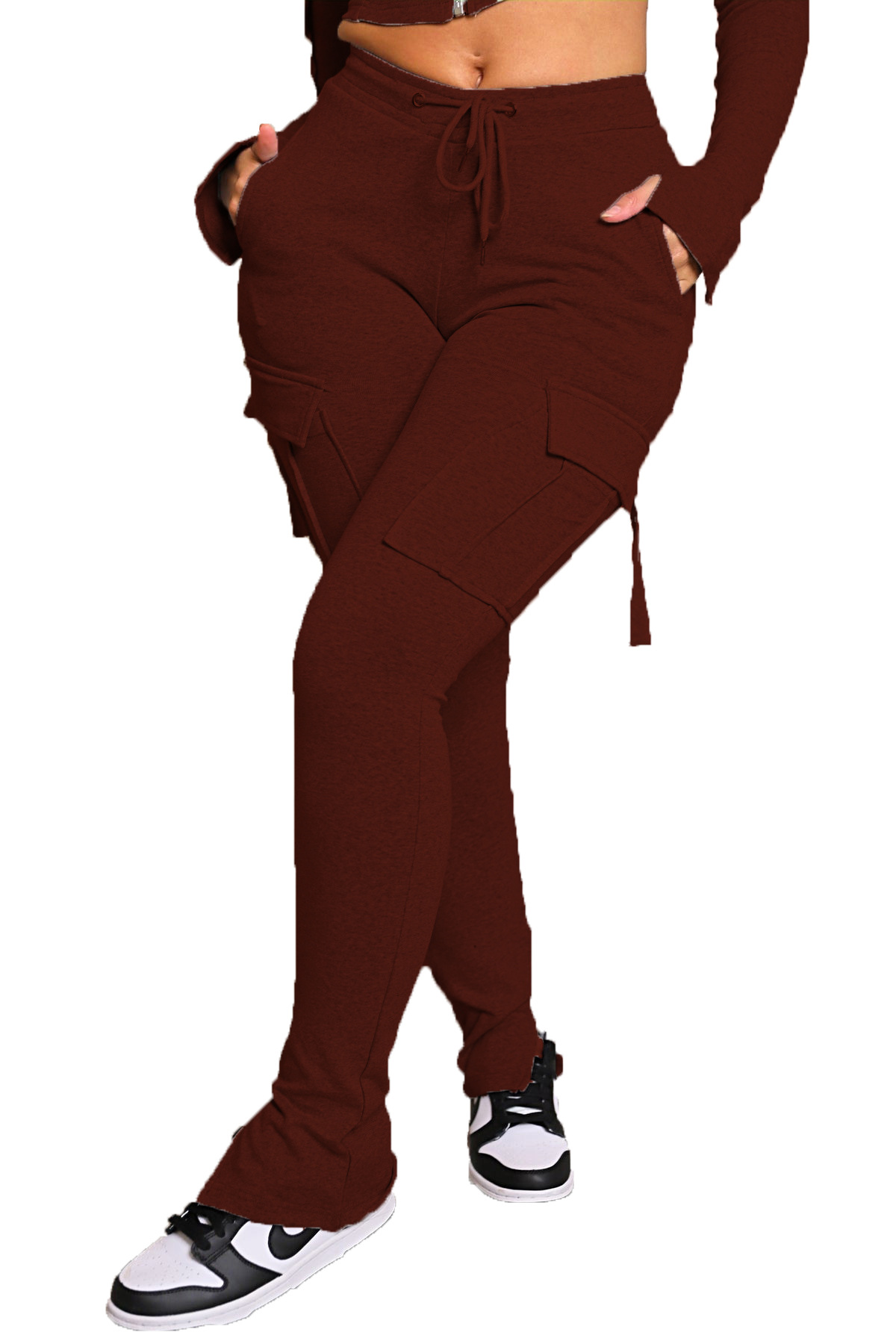 Women's High Waist Cargo Trousers with Drawstring