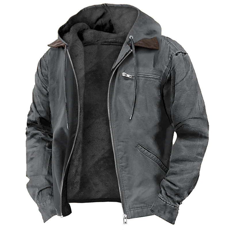 Men’s Hooded Fleece-Lined Zip Jacket with Chest Pocket