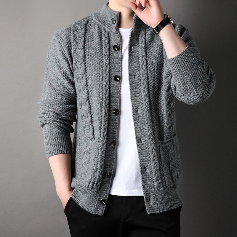New Single-breasted Sweater With Pockets Fashion Jacquard Loose-fitting Cardigan Men Cloth
