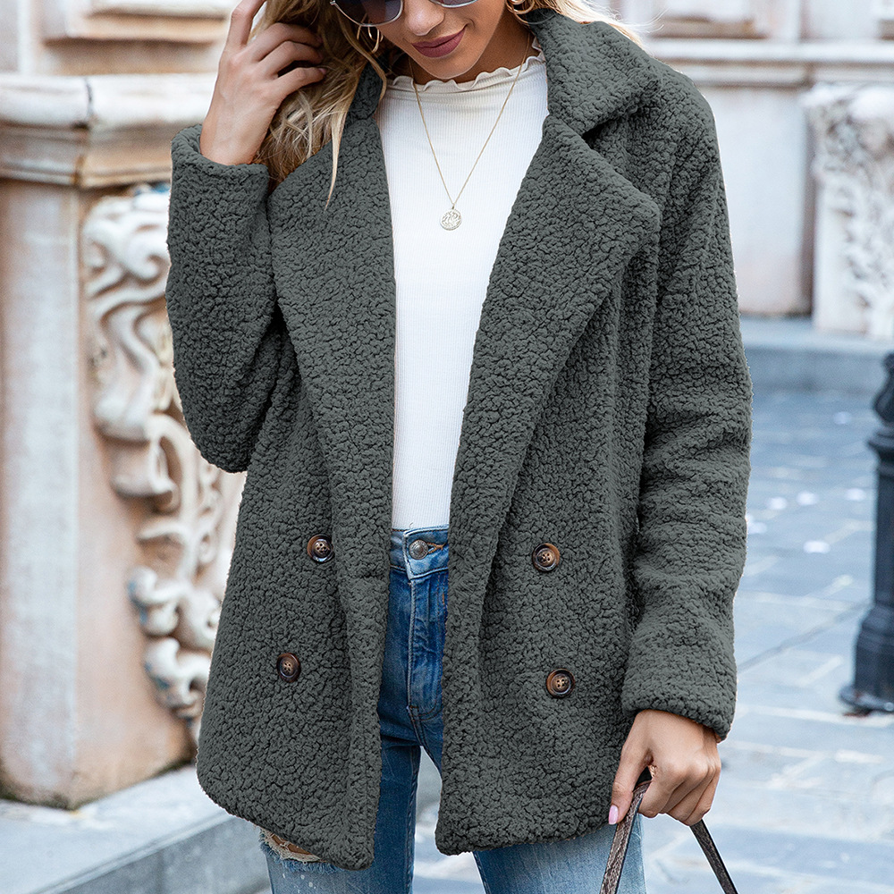 Women's Textured Teddy Fleece Lapel Button Coat