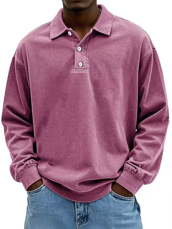 Men’s Long Sleeve Polo Shirt with Button Placket and Ribbed Cuffs