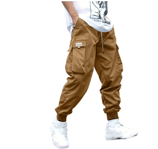 Men’s Loose Fit Cargo Trousers with Drawstring Waist and Cuffs