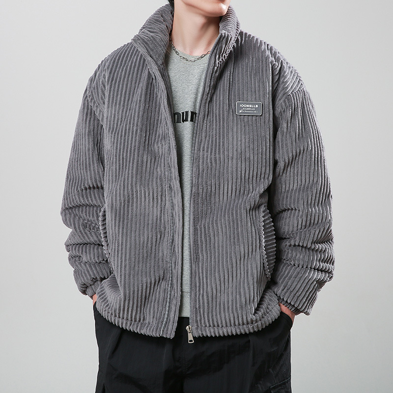 Men’s Corduroy Padded Zip Jacket with Stand Collar