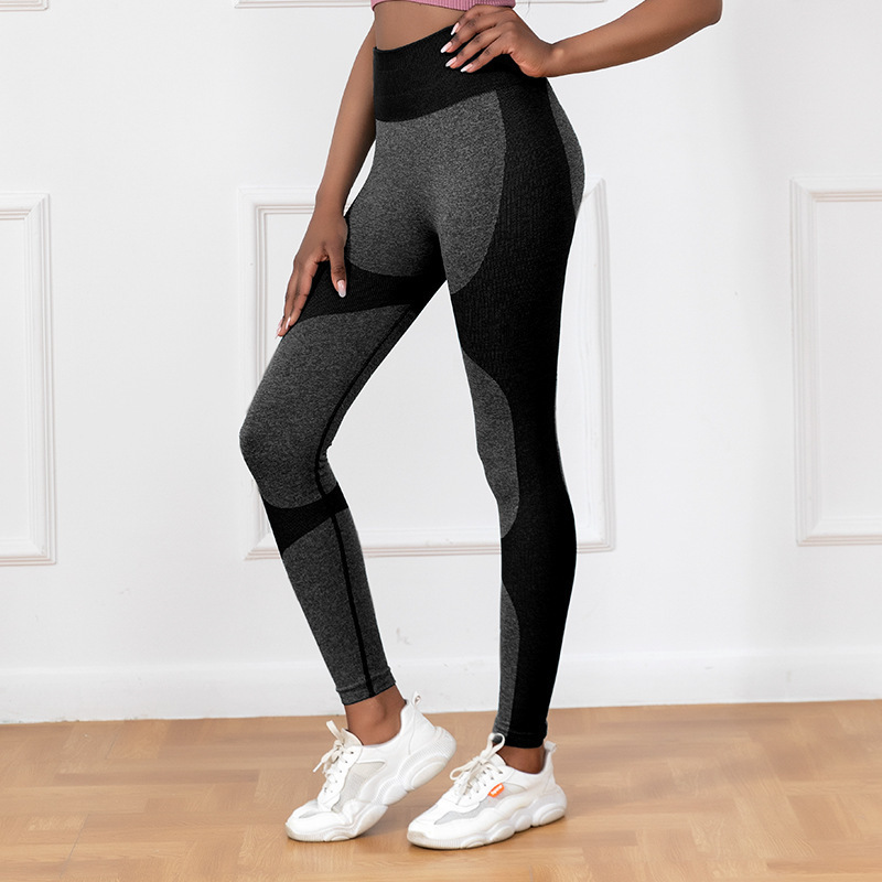 Women's Ribbed Colour-Block High-Waisted Seamless Leggings