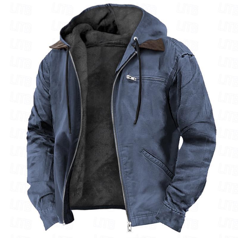 Men’s Hooded Fleece-Lined Zip Jacket with Chest Pocket