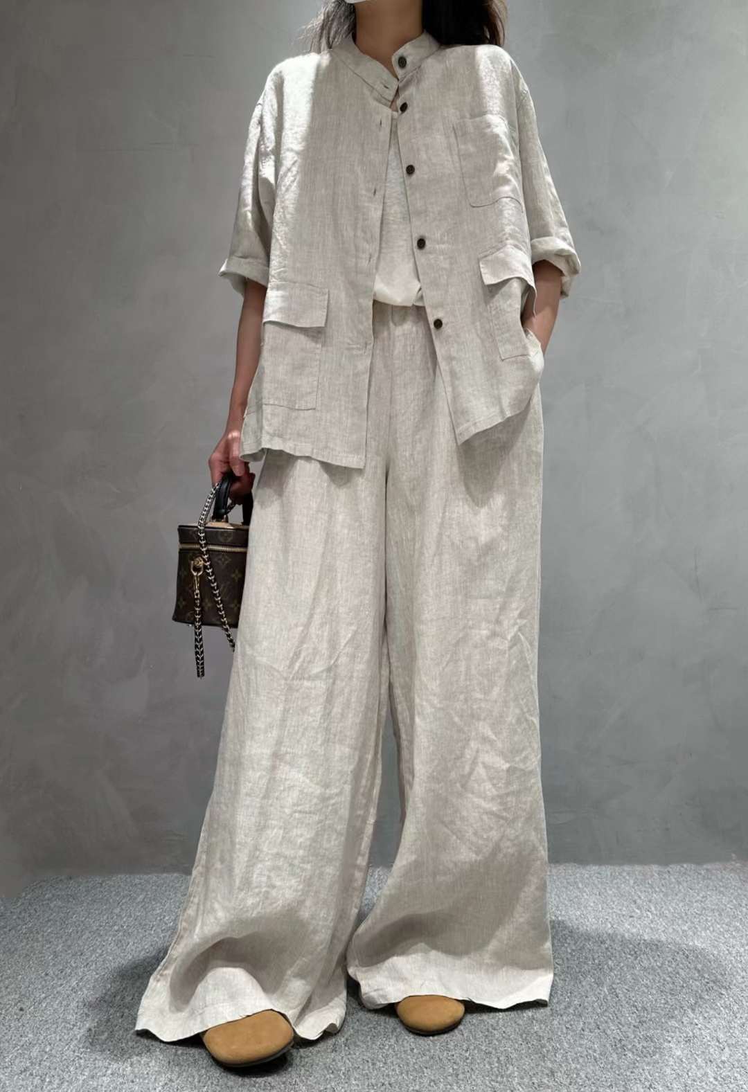 Women's Linen Shirt and Wide-Leg Trousers Suit