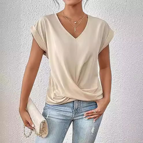 Women’s V-Neck Short-Sleeve Twist Hem T-Shirt
