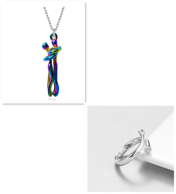 Unisex Interlocking Figure Pendant Necklace with Optional Ring Sets